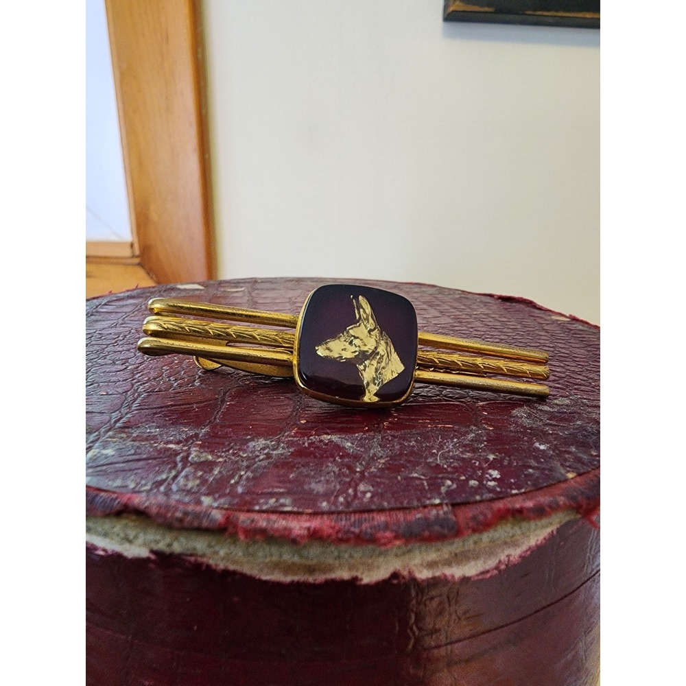 Vintage Hickok USA German Shepherd Dog Enamel Tie Bar Clip Triple Bar Military